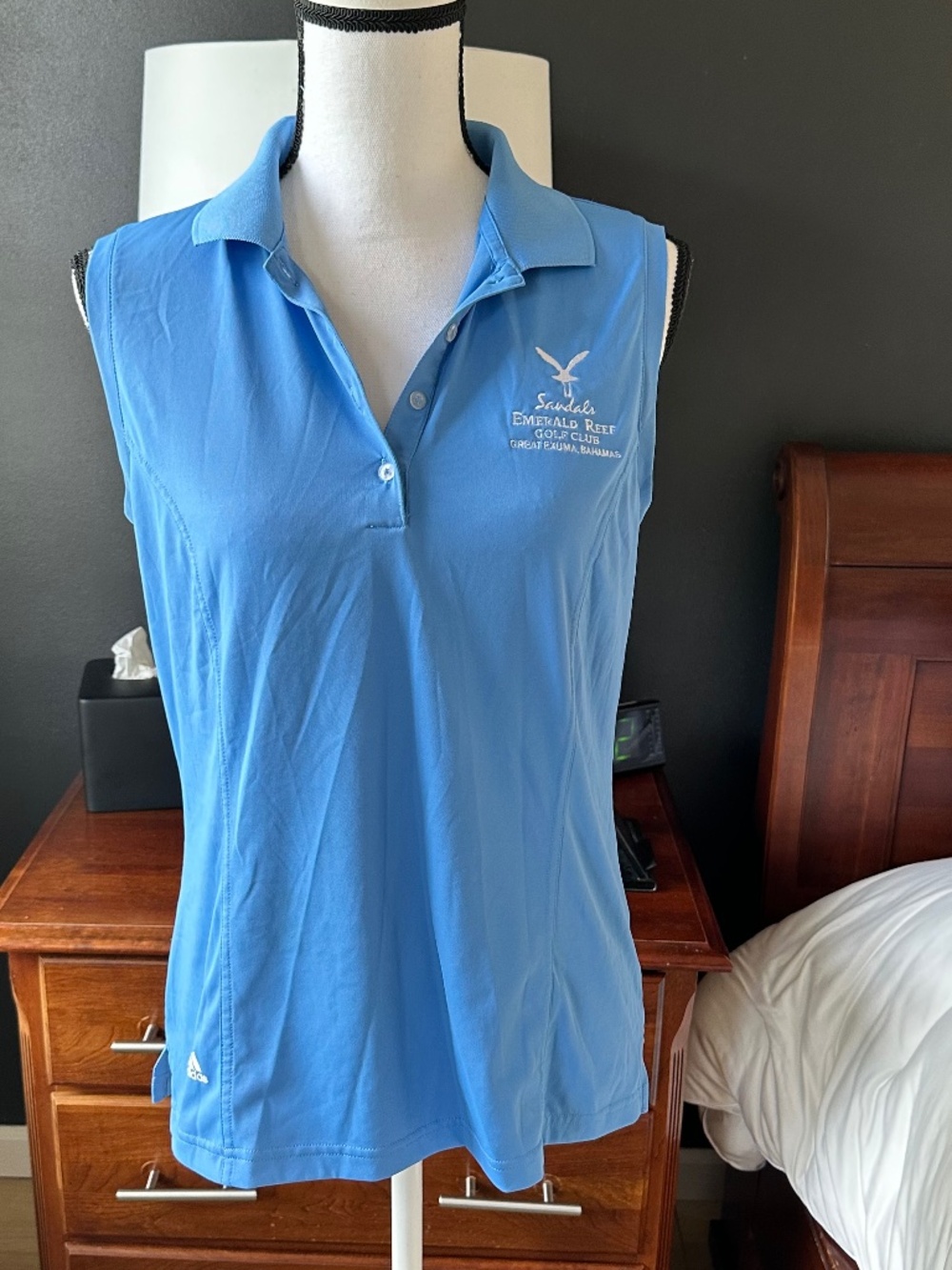 Adidas Blue Sleeveless Golf Shirt Sandals Emerald Reef Golf Club - Sz M